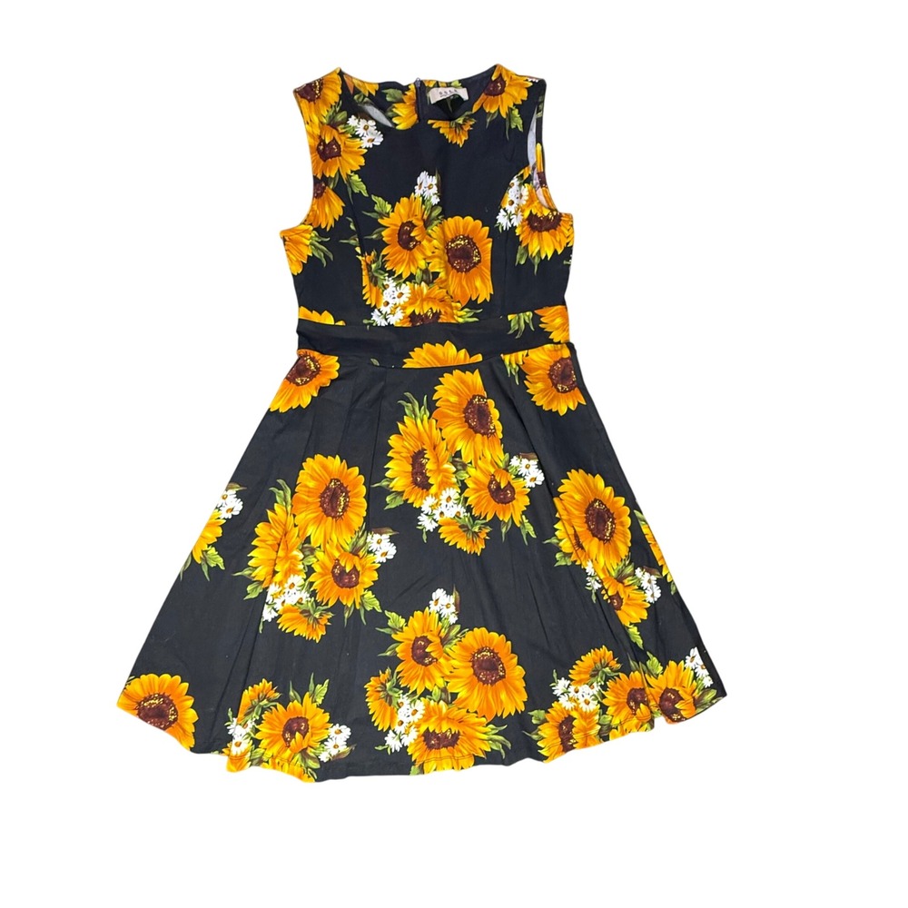SSLR Women's‎ Sunflower Print Fit and Flare Dress - Party, Casual, Medium